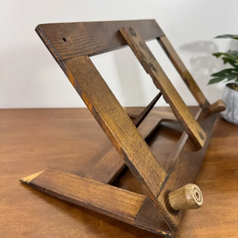 Vintage Oak Folding Book Stand Adjustable Bible Cookbook Display Holder Lectern